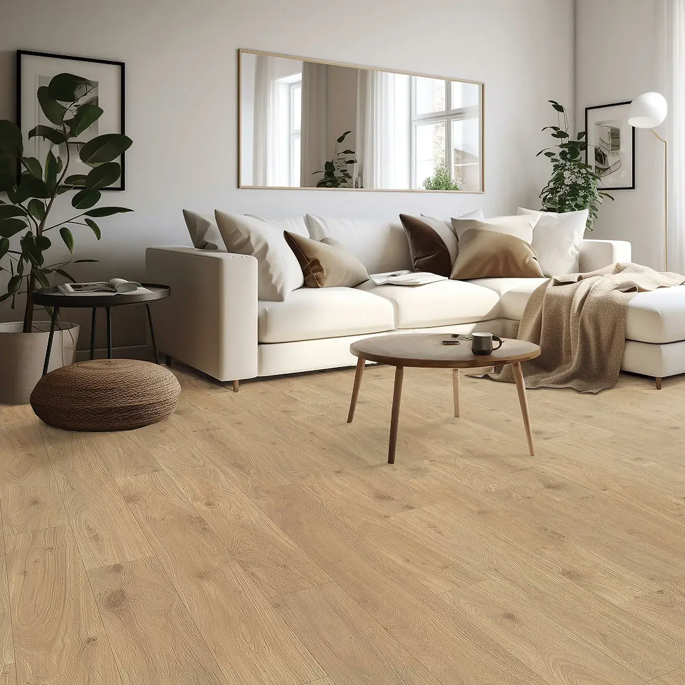 33629_132_room Mohawk Laminate in a warm light brown wood tone in a living room | McCool's Flooring