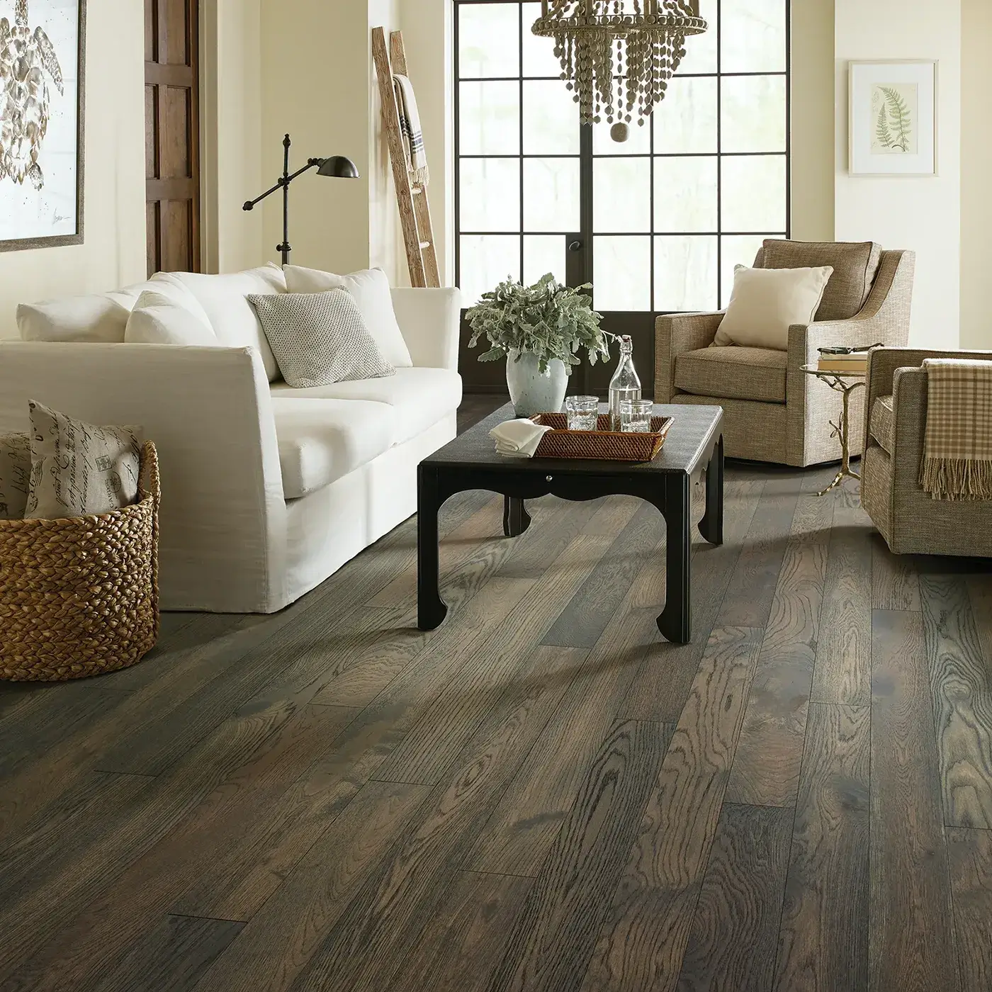 CornerstoneOak-SW676-07044-Granite-5in-RM Dark gray hardwood in a living room | McCool's Flooring